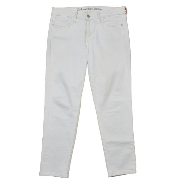 Calvin Klein Denim - CALVIN KLEIN Size 10 White Capri Jeans Cropped Stretch 30 Waist 5 Pocket Basic